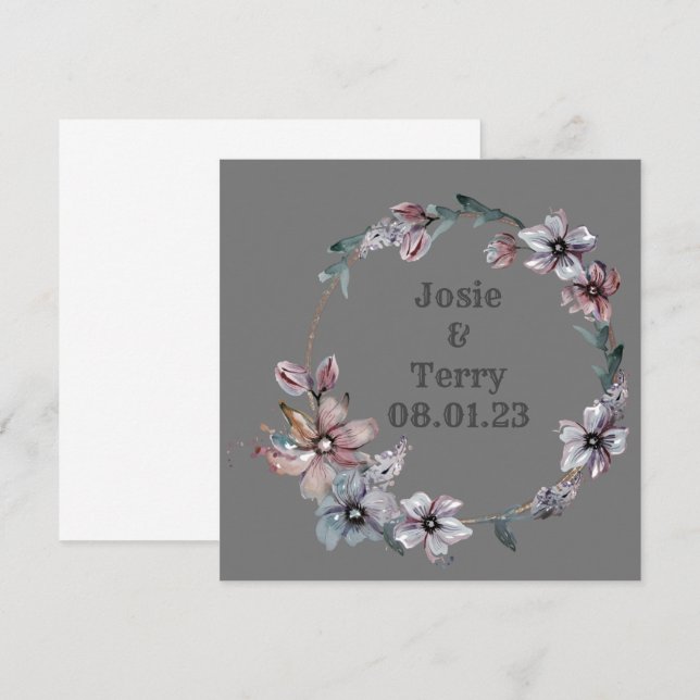 Invitation Couronne Fleurs de mariage Fleurs Vectoriel Merci (Devant / Derrière)