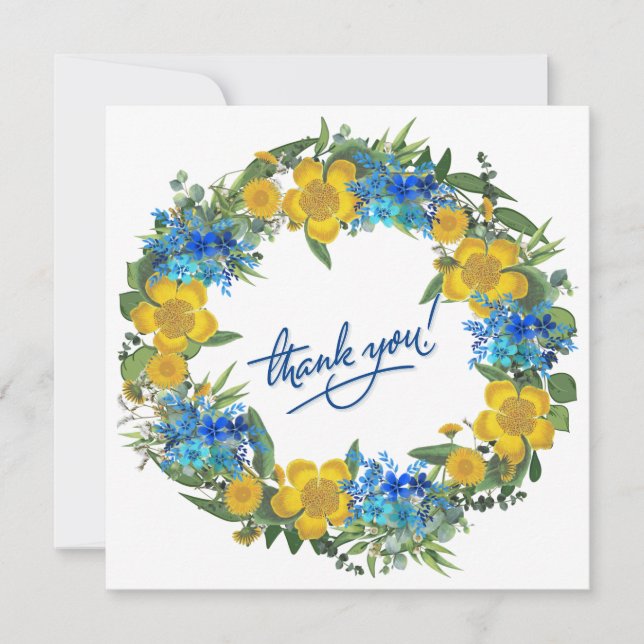 Invitation Couronne Fleurs de mariage Fleurs Vectoriel Merci (Devant)