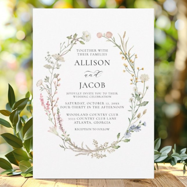 Invitation Couronne florale aquarelle de mariage (Créateur téléchargé)