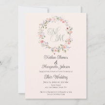 Couronne florale aquarelle monogramme de mariage