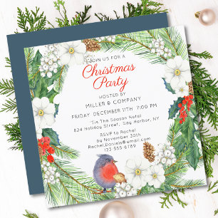 Invitation Couronne florale aquarelle pour la fête de Noël d'