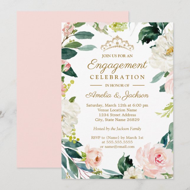Invitation Couronne florale aquarelle rose fuchsia pour fête  (Devant / Derrière)