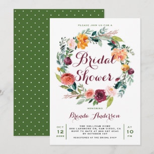 Invitation Couronne florale automnale aquarelle pour la douch