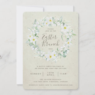 Invitation Couronne florale beige et blanc pour brunch de Pâq