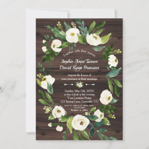 Invitation Couronne florale blanche en aquarelle Mariage en b