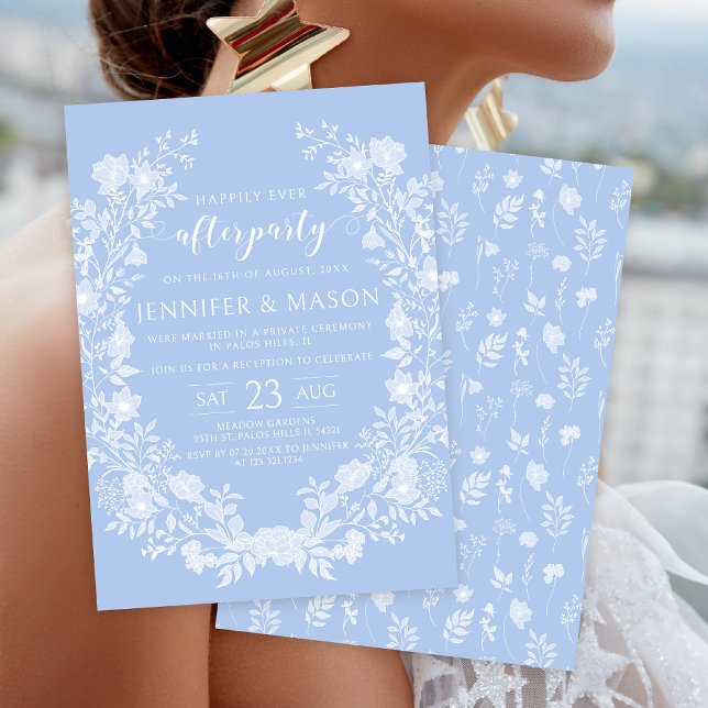 Invitation Couronne florale bleu pastel jamais après mariage  (Créateur téléchargé)
