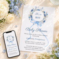 Couronne florale bleue avec noeud garçon Baby Show
