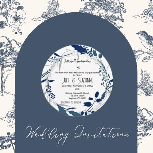 Invitation Couronne florale bleue chrétienne Deux deviendront
