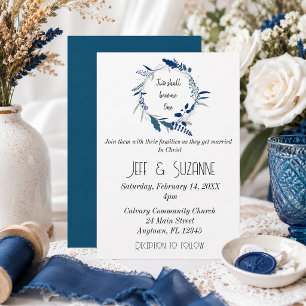 Invitation Couronne florale bleue Deux deviendront un mariage