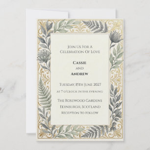 Invitation Couronne florale Blue Gold Mariage