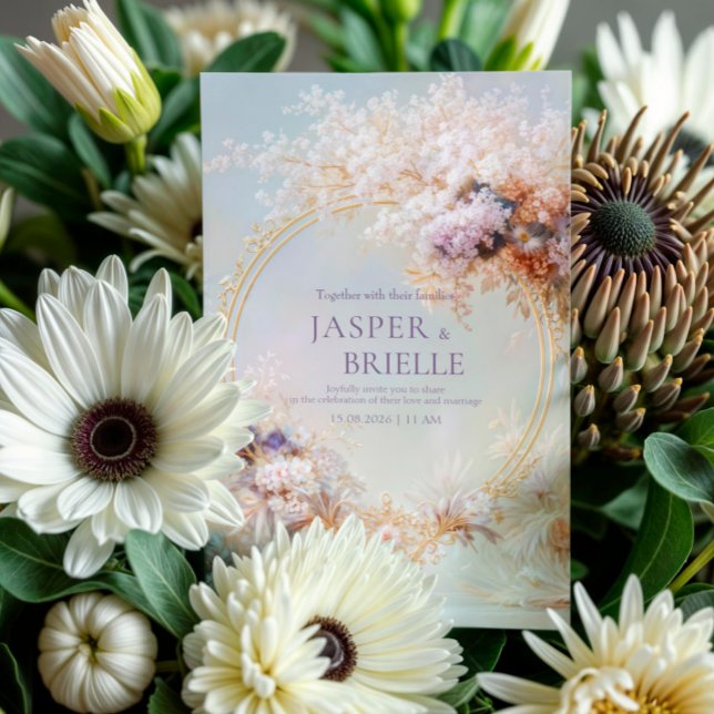 Invitation Couronne florale boho cadre doré mariage élégant (Créateur téléchargé)