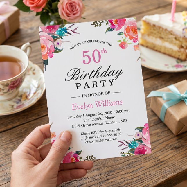 Invitation Couronne florale botanique aquarelle pour fête d'a (Créateur téléchargé)