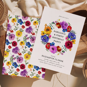 Invitation Couronne florale Bright & Bold pour fête d'anniver