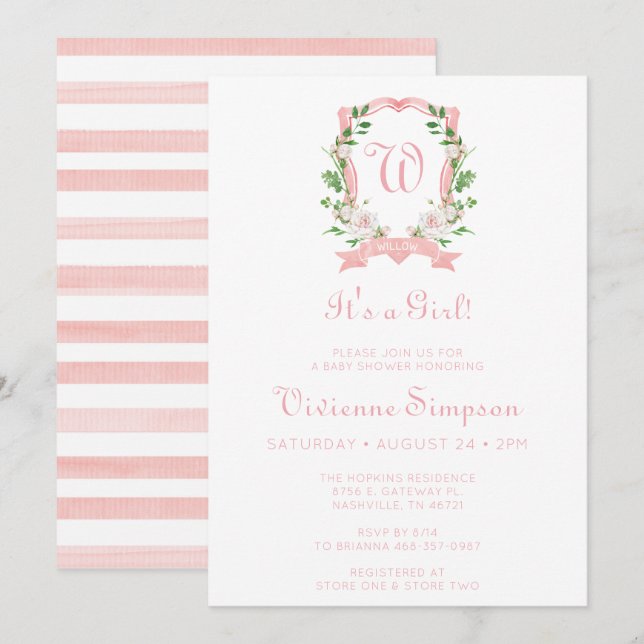 Invitation Couronne florale C'est une fille Baby Shower (Devant / Derrière)
