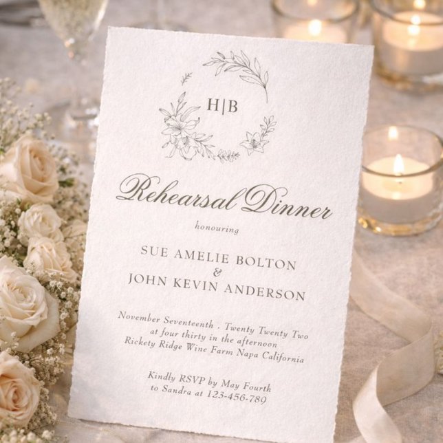 Invitation Couronne Florale Classique Monogramme Mariage (Créateur téléchargé)