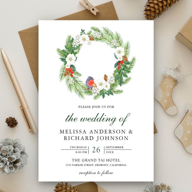 Invitation Couronne florale de feuilles de pin rustique pour  (Créateur téléchargé)