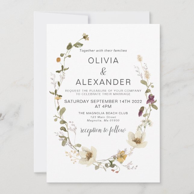 Invitation Couronne florale de jardin bohème de fleurs sauvag (Devant)