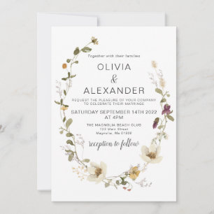 Invitation Couronne florale de jardin bohème de fleurs sauvag
