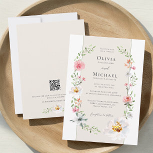Invitation Couronne florale de jardin romantique Code QR Doma