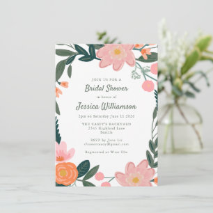 Invitation Couronne florale de jardin rose et orange pour la