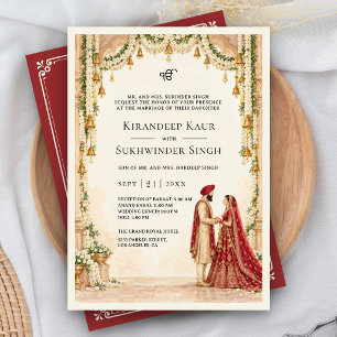 Invitation Couronne florale de jasmin cloches dorées mariage
