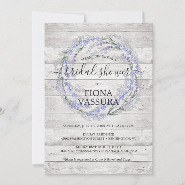 Invitation Couronne florale de lavande en bois rustique pour  (Devant)