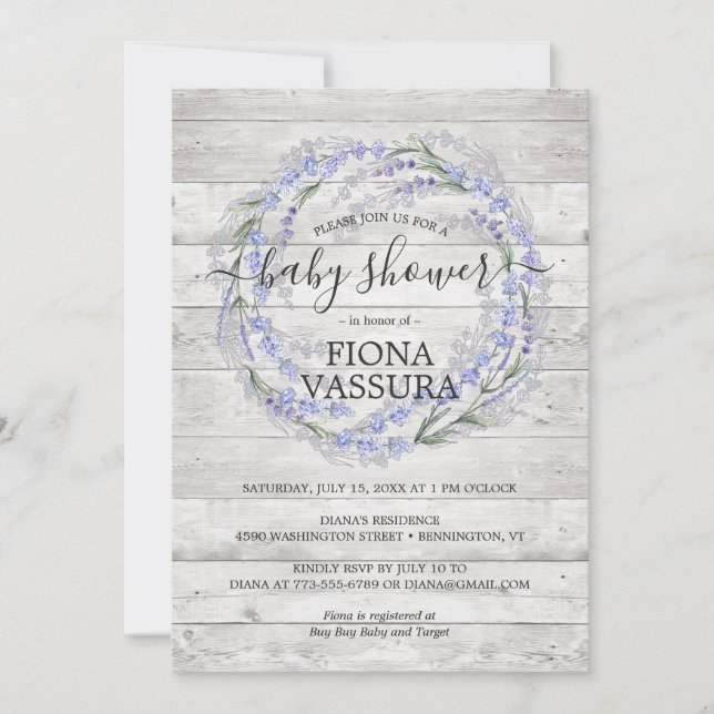 Invitation Couronne florale de lavande en bois rustique pour  (Devant)