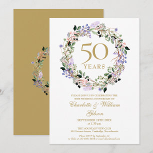 Invitation Couronne florale de lavande pour les 50 ans de mar