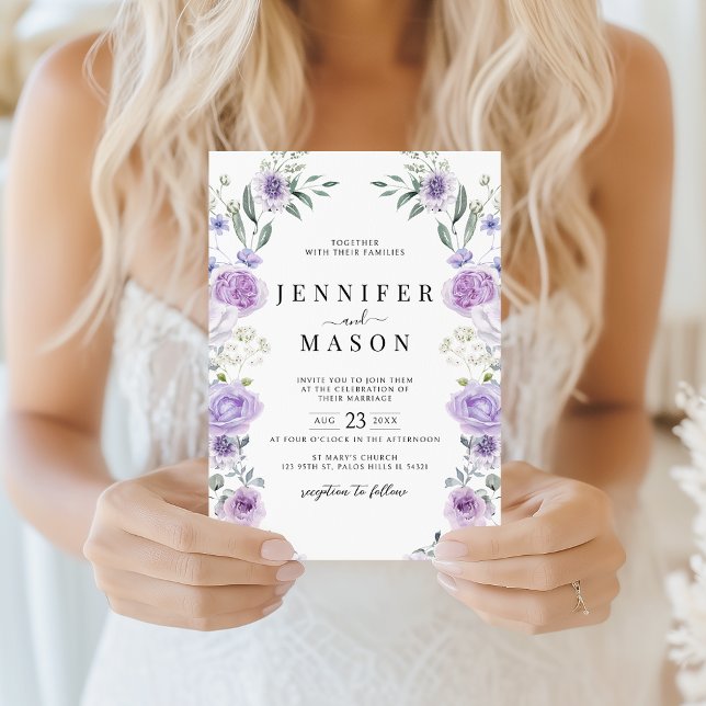 Invitation Couronne florale de lavande violette pour mariage  (Créateur téléchargé)