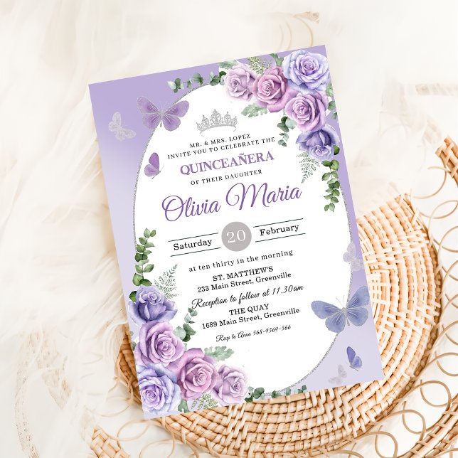 Invitation Couronne florale de lilas violet Quinceañera avec  (Créateur téléchargé)