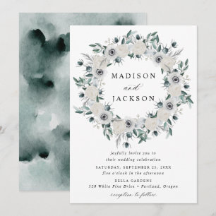 Invitation Couronne florale de mariage Anémones et Roses Blan