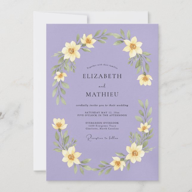 Invitation Couronne florale de mariage au lavande (Devant)