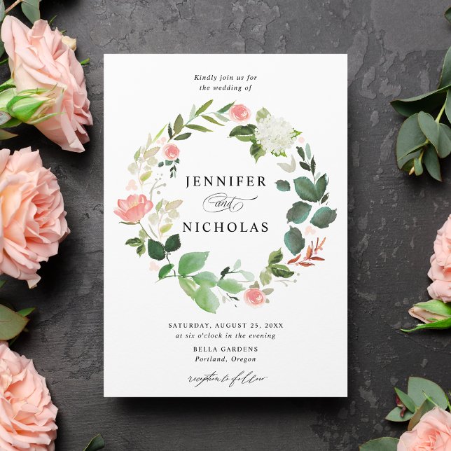 Invitation Couronne florale de mariage Blush Spring (Créateur téléchargé)