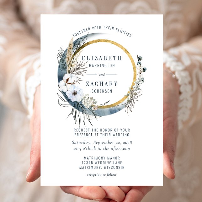 Invitation Couronne florale de mariage Boho Blue Moon (Créateur téléchargé)