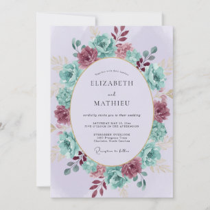 Invitation Couronne florale de mariage bordeaux sarcelle
