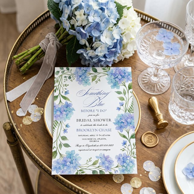 Invitation Couronne florale de mariée avec hydrangeas bleus (Créateur téléchargé)