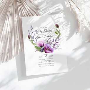Invitation Couronne florale de pavot violet pastel pour Baby