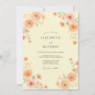 Invitation Couronne florale de pêche mariage peintre