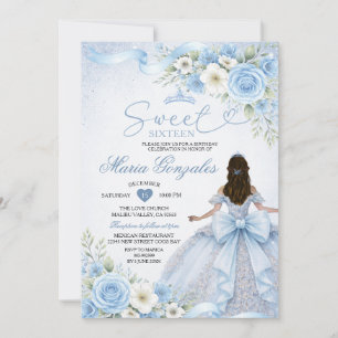 Invitation Couronne florale de princesse à ruban bleu poussié