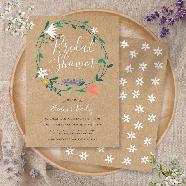 Invitation Couronne florale de printemps rustique pour la dou (Créateur téléchargé)