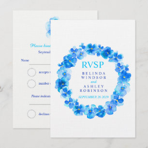 Invitation Couronne florale de réponse de mariage pensée bleu