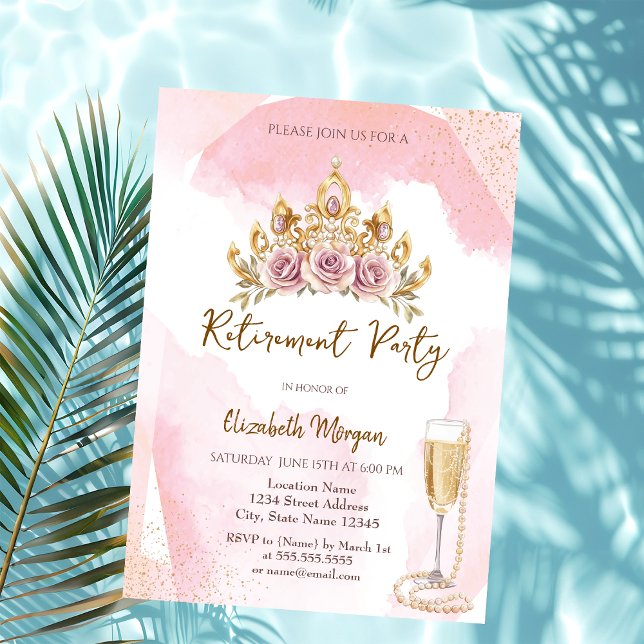 Invitation Couronne florale de retraite Perles et Prosecco  (Créateur téléchargé)