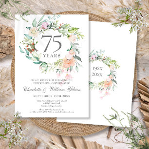Invitation Couronne florale de roses pour les 75 ans de maria