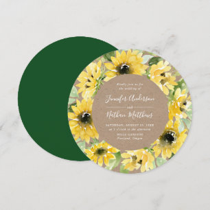 Invitation Couronne florale de tournesols à l'aquarelle Maria