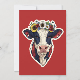 Invitation Couronne florale de vache patriotique 4 juillet