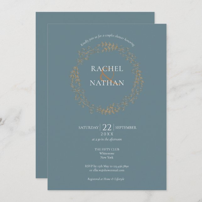 Invitation Couronne florale délicate | Fête de couples (Devant / Derrière)