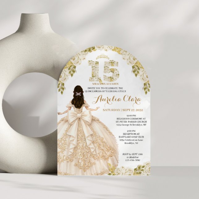 Invitation Couronne Florale d'Ivoire Princesse Coquette Quinc (Créateur téléchargé)