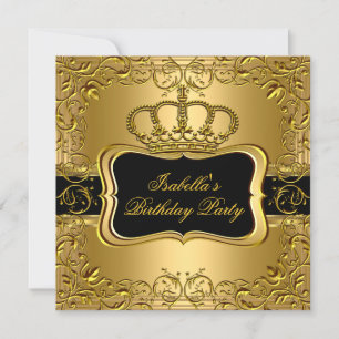 Invitation Couronne Florale Élégante Noir Or Anniversaire 2