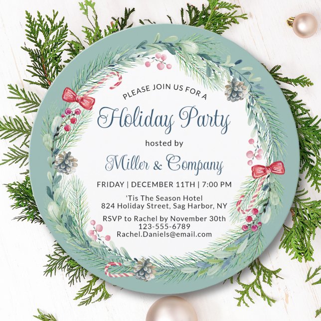 Invitation Couronne florale élégante pour Noël d'entreprise (Créateur téléchargé)
