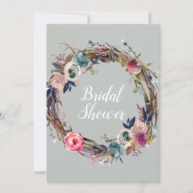 Invitation Couronne florale en bâton rustique Mariage moderne (Devant)